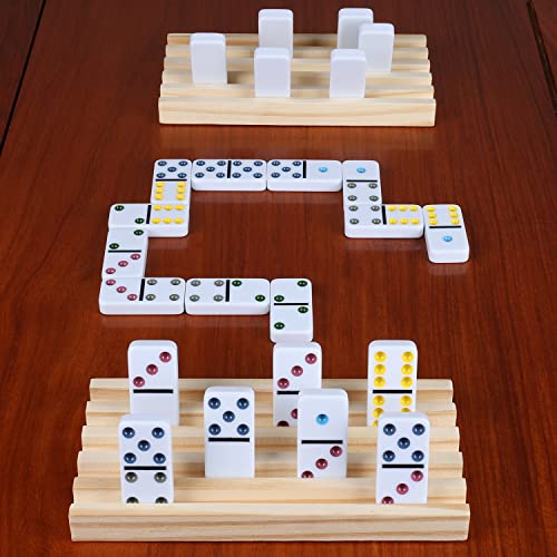 Gothink Double Six Dominoes With 4Pcs Wooden Trays/Racks/Holders, 28 Tile Colored Dots Domino Game Set With Tin Box, Classic Family Board Games For Kids, Adults And Families For 2-4 Players #TOP5