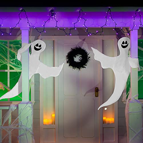 Image of JOYIN 2 Pcs 53 inch Halloween Decoration Outdoor, Halloween Tree Wrap Ghost Decoration Outdoor, Smiling Hanging Ghost Design for Lawn, Tree, Party Supplies, Haunted House Wrap Decor