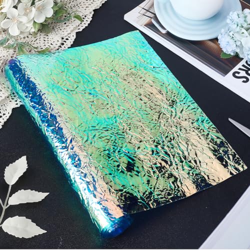 GORGECRAFT 134x30cm Laser PVC Leather Fabric Glitter Light Sea Green Pleated Sheets Metallic Faux Leather Crafting Sparkle Leather Decoration for DIY Handmade Clothing Crafts Apparel Party Photo Album - Image 4