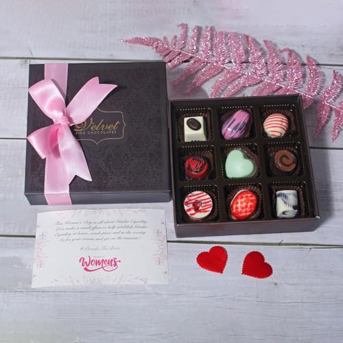 Image of Velvet Fine Chocolates Gift Hamper 9 Assorted Chocolates (Coffee Filling, Strawberry Filling, Rose Filling, Hazelnut, Cranberry, Butterscotch, etc)