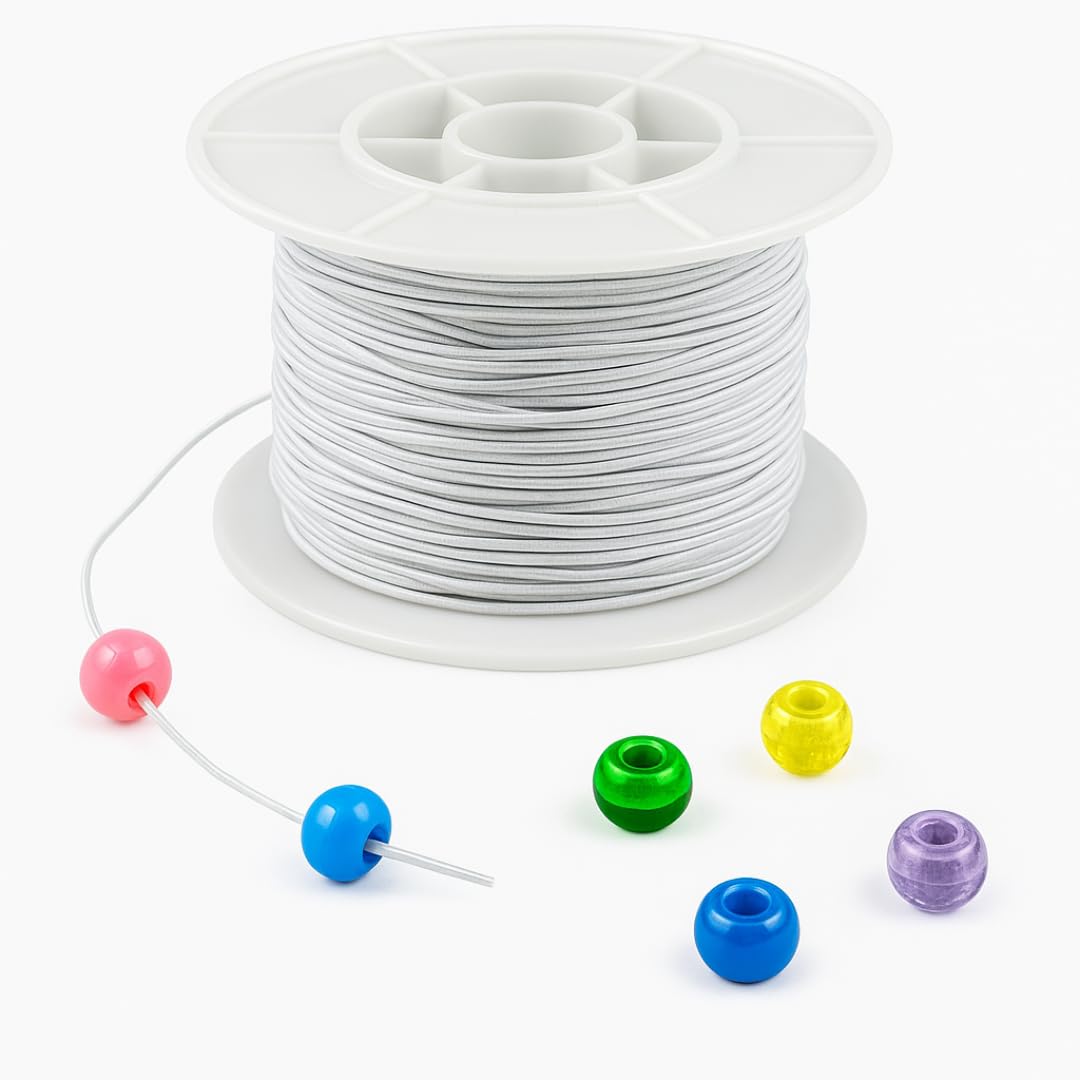 Springboard White Beading Elastic Cord (1.5mm x 90m), Strong Stretchy String for Kids Bracelet Making, Jewellery & EYFS Crafts