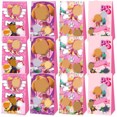 Paw Dog Bolso de Fiesta Babioms 12 Piezas Bolsas de Regalo Dog Patrol Bolsas de Regalo,Patrulla Canina Bolsas de Dulces para envolver regalos, fiestas para niños, fiesta temática