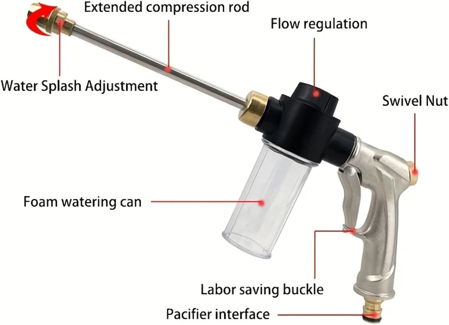 Household High-Pressure Foam Water Gun – Pure Copper Nozzle, Extension Rod & Tap Direct Connection Cleaning Tool