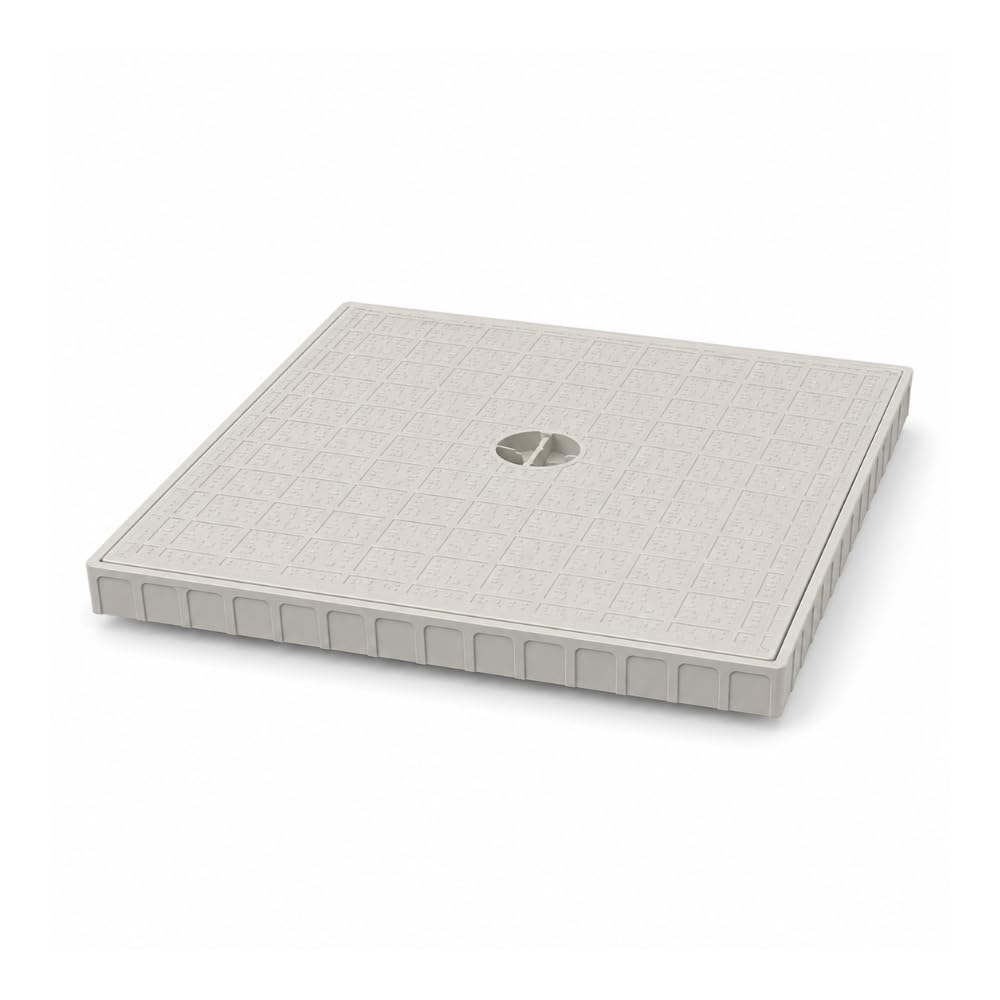 FORTUNATO Pozzetto per Acqua Piovana in PVC Grigio, 400x400 mm, con Chiusino Ispezionabile Incluso, Fondo Asportabile, per Aree Pedonali