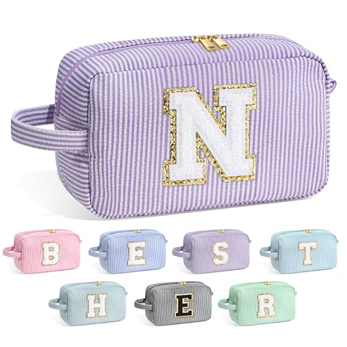 Image of YOOLIFE Personalized Gifts for Mom - Initial Makeup Bag Cosmetic Bag Toiletry Pouch, Personalized Birthday Gifts for Mom Grandmother Stepmother, Mother In Law Gifts, Mothers Day Gifts, Purple N