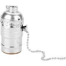 Lamp Socket Replacement,E27 Lamp Holder,Aluminum Vintage Light Socket Pull Chain Desk Table Lamp Lighting Holder Screw Base Switch Zipper Valve HeadSilver