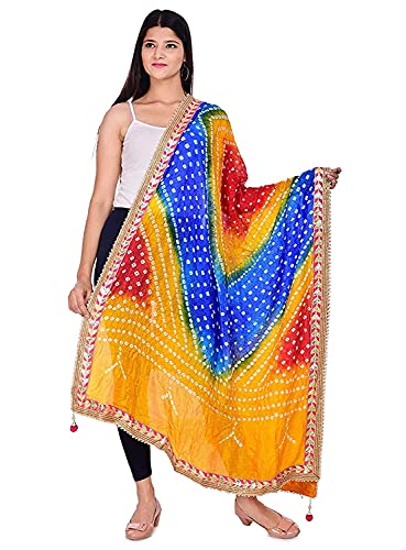 Image of Women's Jaipuri Art Silk Bandhej Rajasthani Bandhani Dupatta with Gota Patti Lace