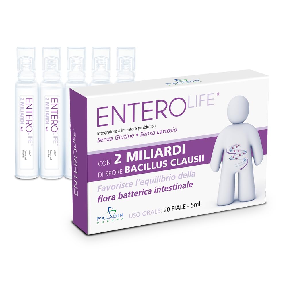 Enterolife Probiotico Bacillus Clausii 2 Miliardi – Integratore Alimentare per l'Equilibrio della Flora Intestinale – 20 Fiale Orali da 5 ml – Senza Glutine e Lattosio