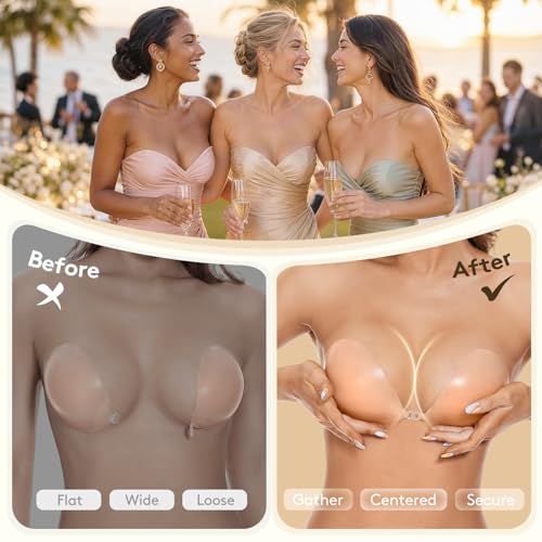 Image of RELIRELIA Women's Sticky Self Adhesive Invisible Strapless Reusable Silicone Push Up Backless Bra