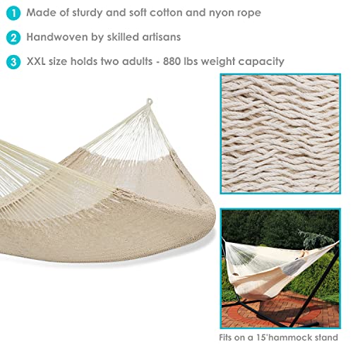 Sunnydaze Mayan Family Hammock Hand-Woven Xxl Thick Cord, Heavy-Duty 625-Pound Capacity, Natural #TOP3
