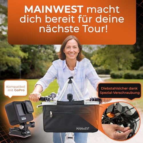 MAINWEST - Fahrradkorb vorne + Inklusive Lenkeradapter E-Bike - mit Airtag Fahrrad Versteck - Fahrradkorb Vorne Ebike - mit Schloss - Lenkerkorb Fahrrad - 26 Liter