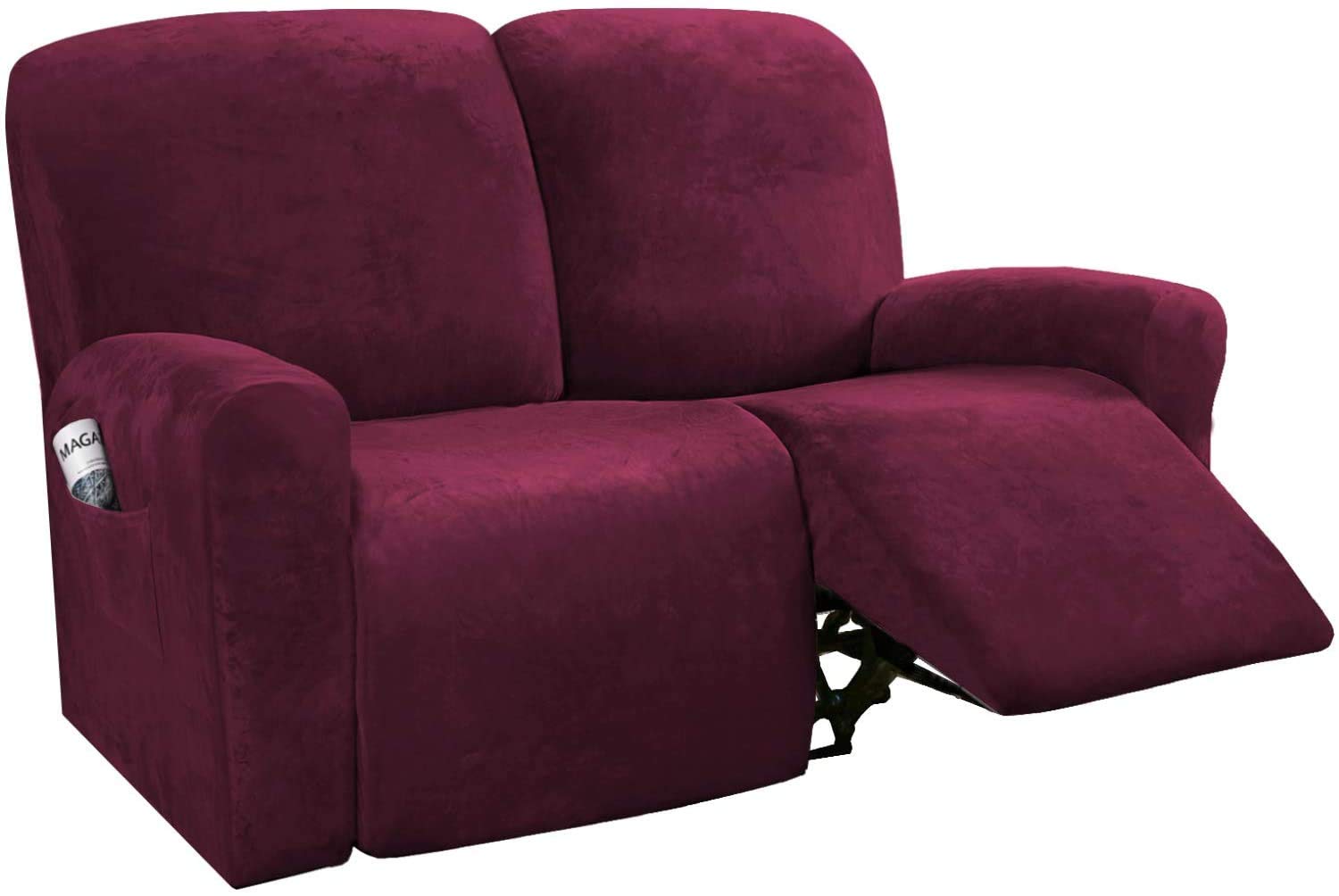 LINGKY 6-Pieces Recliner Sofa Covers Velvet Stretch Armchair Covers With Side Pocket Thick Soft Washable Sofa Covers 2 Seater Replacement Furniture Protector (Loveseat, Wine Red) โ image 1