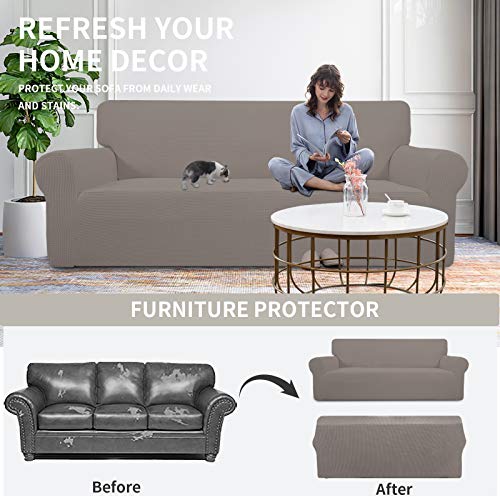 Image of Easy-Going Stretch Oversized Loveseat Slipcover 1-Piece Sofa Cover Furniture Protector Couch Soft with Elastic Bottom for Kids Polyester Spandex Jacquard Fabric Small Checks Taupe