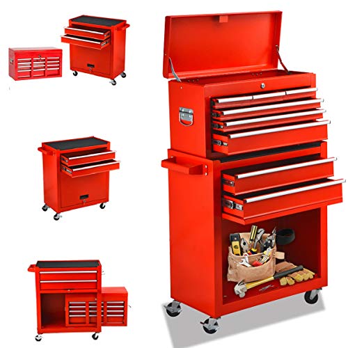 8-Drawer Rolling Tool chest Tool Box,High Capacity Tool chest with 4 Wheels,Big Tool Storage Cabinet and Tool Box with Lockable Drawers Tool Chest for Garage and Warehouse (RED TOOLBOX)
