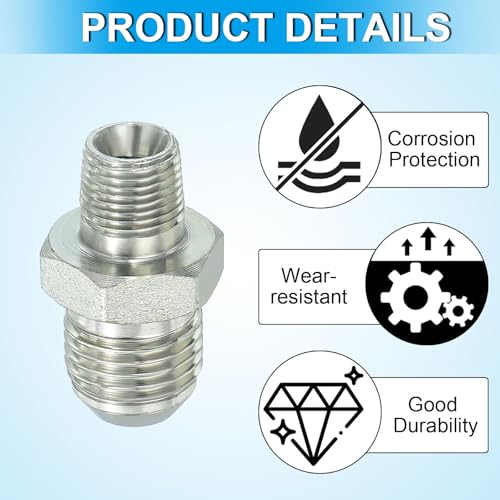 Image of PATIKIL Pipe Adapter Connector 9 /16 inch Male 74 Flare JIC x 1 /8 inch Male R Pipe Fitting 2 Pcs Oil Feed Restrictor Fitting Hydraulic Connector for Oil Steam Water Pipelines System