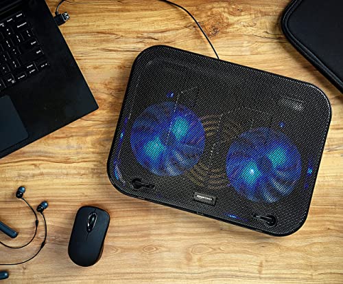 Amazon Basics Laptop Cooling Pad, USB Powered Portable Gaming Laptop Cooler Stand | Quiet 2 Fans with Blue LED Light | 2 Viewing Angles | Slim... - Image 4