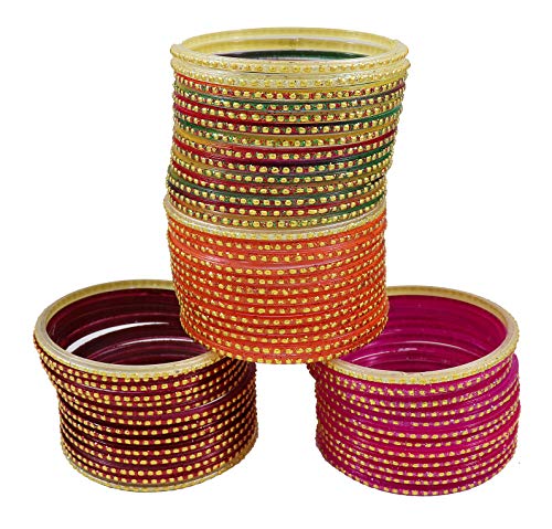 Image of NMII Stylish Glass Bangles Set For Women & Girls With Glossy Finished Polka Dots Work | Fancy Chudi For Girls | Wedding, Party & Gift