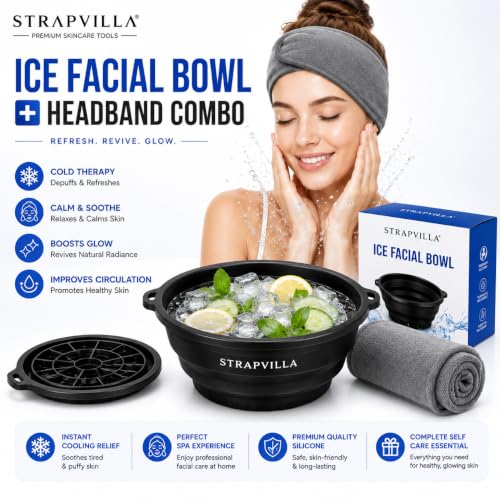 Image of Premium Face Ice Bowl for Facial Icing Therapy, Silicone Face Ice Bowl for Face Dipping Routine, Large Ice Face Bowl, Skin Tightening & Puffiness Relief, Foldable Design with Hair Headband