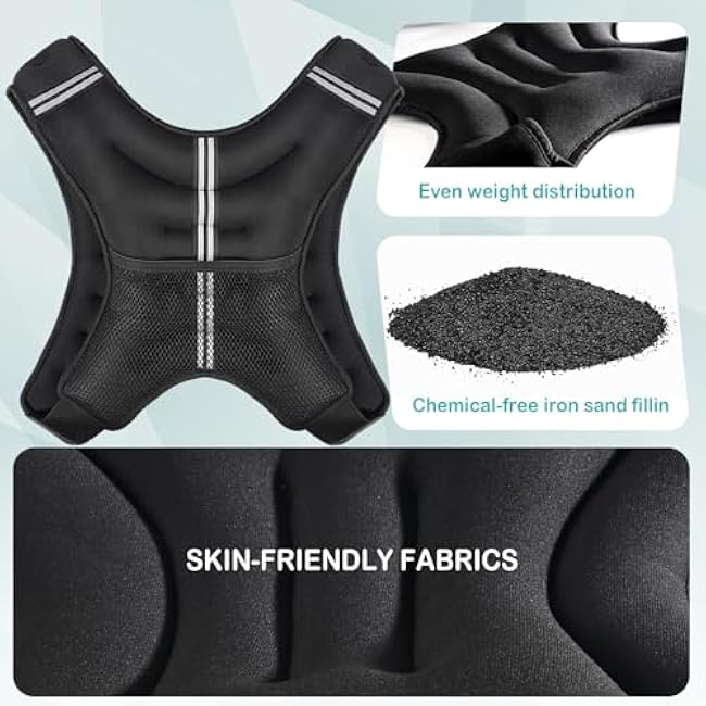 KHTO Weighted Vest Woman Men-5lbs/10lbs/15lbs/20lbs/25lbs/30lbs Weight Vest with Warning Light Reflective Strip for Workout, Strength Training, Running