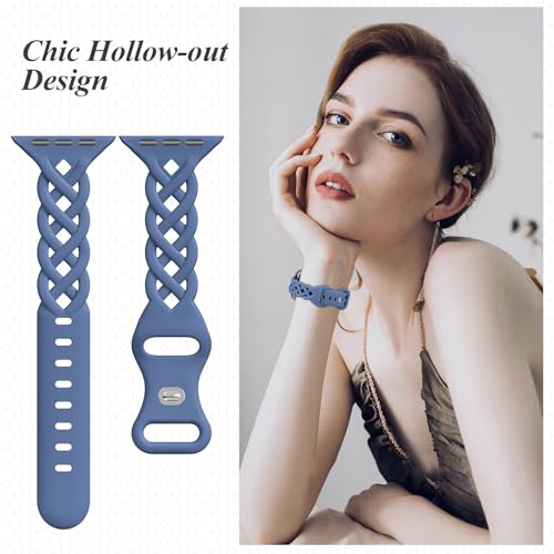 Image of Slim Silicone Bands Compatible with Apple Watch Band 40mm 38mm 41mm 44mm 45mm 46mm 49mm 42mm Women Floral Breathable Braided Lace Thin Sport Strap Replacement Wristbands iWatch SE Series 11 10 9 8 7 6 5 4 3 ultra 2