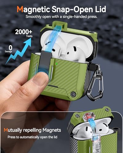 Image of Dual Safety Lock for AirPods 4 Case 2024, Compatible with MagSafe - Designed with Automatic Switch and Phone Stand, Includes a Cleaner & Keychain - Rugged Tough Hard Shell for Apple AirPods 4
