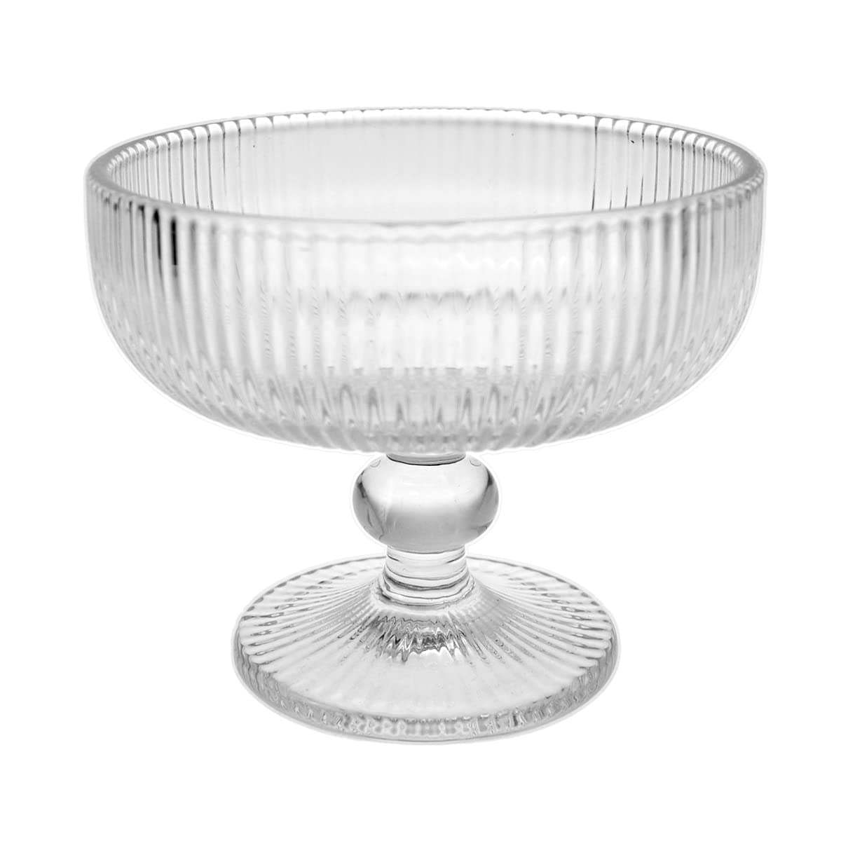 CHOOLD Vintage Strips Embossed Glass Footed Dessert Bowl Ice Cream Bowl Trifle Bowl Salad Bowl Candy Cake Bowl for Home Party Wedding 9 oz, Transparent, Set of 4