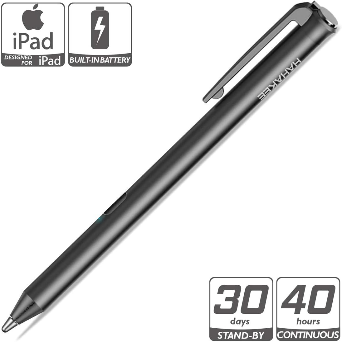 Stylus Pen Compatible for iPad Pro/Air/mini Series, 40hrs Working&30days Stand-by, Active Fine Tip Pencil for Drawing, Not Need Bluetooth Connect, Passed CE Certification