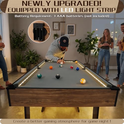 Image of RAYKEEP 4.5FT Folding Pool Table with LED Lights, Portable Billiard Table with Built-in Cue & Ball Storage, Indoor Compact Game Table for Adults & Kids Home, Game Room, Includes Full Accessories