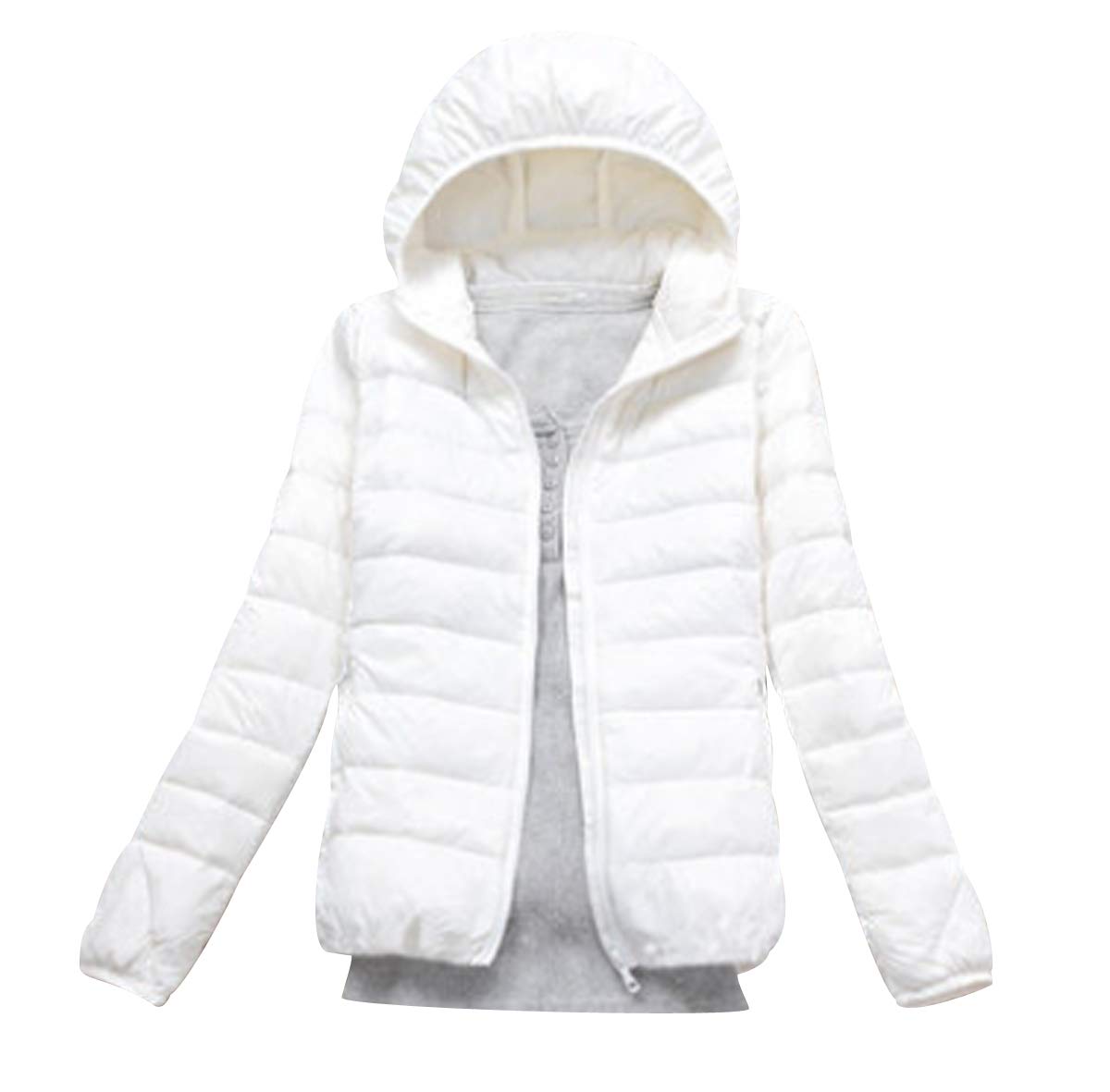 Pengniao Women's White Lightweight Down Jacket With Hood Down Coats Ultra Light Packable Down Jacket Down Filled Coat Parka Quilted Padded Hooded Puffer Jacket Bubble Puffa Jacket Winter