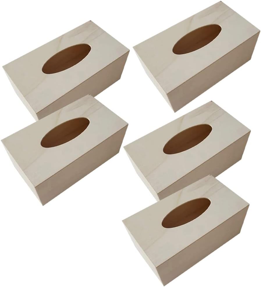 Tofficu 5pcs Unfinished Wooden Tissue Box Cover Rectangular