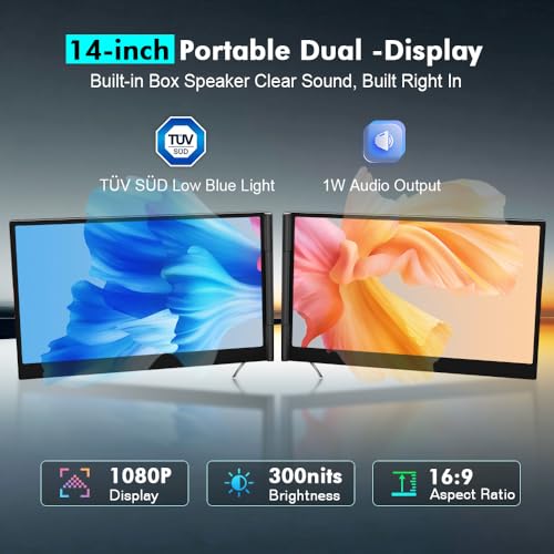 Image of Blackview Triple Laptop Screen Extender 14 inch USB C Plug Play | Detachable 4.5mm 1kg, 1080P FHD IPS, 180 Rotate, Extend /Mirror /Portrait, 100W Reverse Charging, Compatible with Mac /Switch