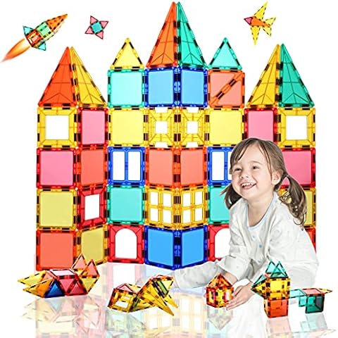 Gifts2U Magnetic Building Tiles, 72Pcs 3D Stronger Magnetic Construction Blocks Set for Kids Magnetic Tiles Building Blocks Magnet Stacking Kit Creative Educational STEM Toys Cover