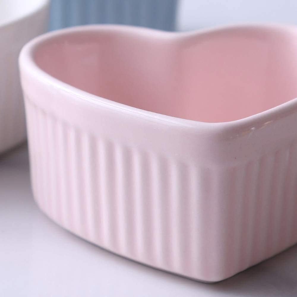 Lot De 4 Moules en Porcelaine en Forme De Coeur en Céramique Bol De Four Haute Température pour La Cuisson des Gâteaux Confitures Soufflé Crème Brûlée, Blue