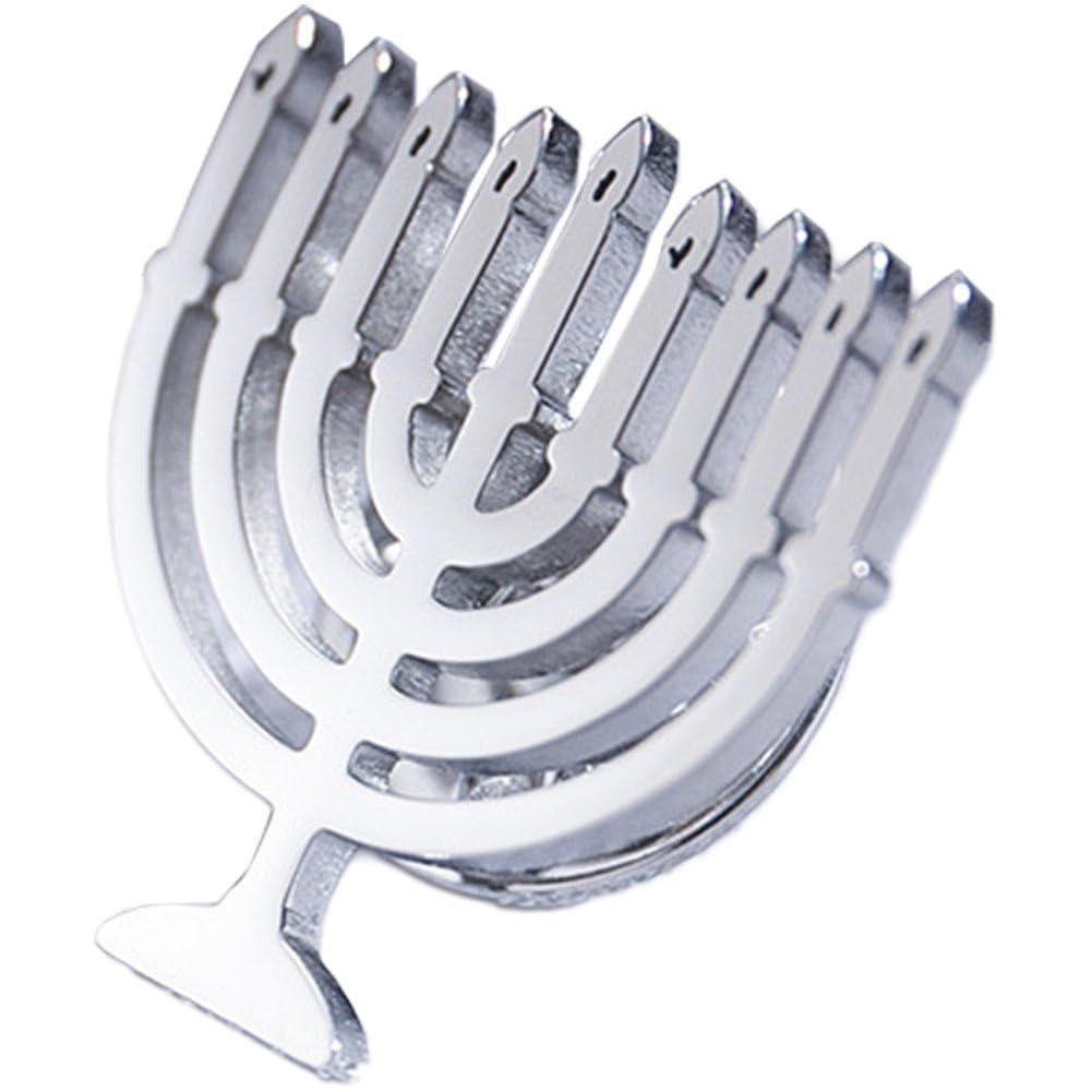 Fituenly Women's Silver Jewish Menorah Brooch Pins For Men Hanukkah Menorah Pin Jewelry Jewish Menorah Candelabrum Candlestick Lapel Pin Badge Jewish Gift