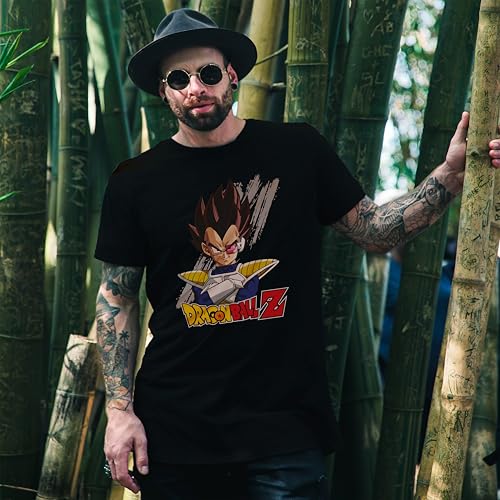 Comic Studio Dragon Ball Z Vegeta Black Short Sleeve T-Shirt, Negro, L Unisex