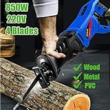 Corded Fret Saw Electric Reciprocating Saw 4 Blades 2800SPM Variable Speed Wood Metal Cutting Recip 180° Adjustable Hand Held (28mm Stroke Length), 3M Cable, Led Work Light - Image 2