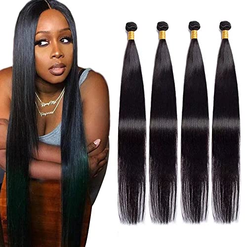 10A Brazilian Hair 4 Bundles Virgin Unprocessed Long Straight Human Hair 28 30 32 34 inch Brazilian Straight Hair Weave Natural Black Color Full Ends