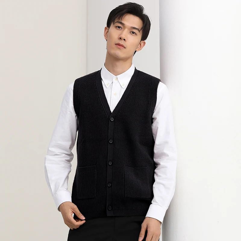 Men's Sweater Vest V-Neck Sleeveless Knitted Button Cardigan Solid Thickened Knitted Vest4