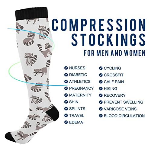 Wusikd Cartoon Raccoon Compression Socks for Women and Men Circulation Funny Long Socks for Athletic Running 14