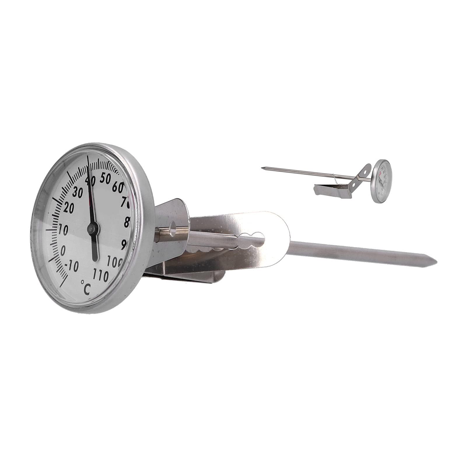Küchenthermometer aus Edelstahl mit Großem Zifferblatt, Langer Sonde für Milch, Süßigkeitenherstellung mit Verstellbarer Klemme, Keine Batterie Erforderlich