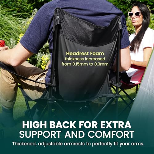 Green Haven Folding Camping Chair with Cup Holder & Carry Bag – Lightweight Portable Outdoor Chair, Heavy Duty Steel Frame, Padded Headrest, Wide Seat for Camping, Festival, Garden, Fishing - Image 5