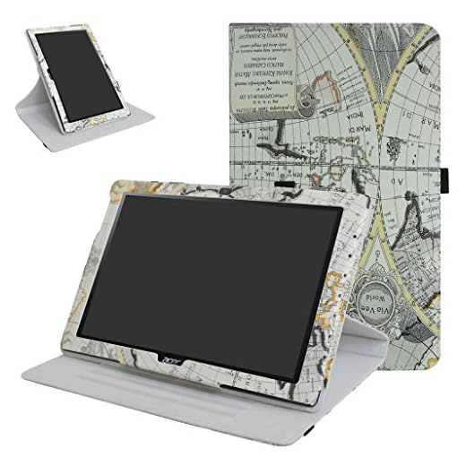 Mama Mouth Acer Iconia One 10 B3-A40 roterande fodral, 360 graders roterande stativ med sött mönsterskydd för 10,1" Acer Iconia One 10 B3-A40 Android surfplatta, karta vit