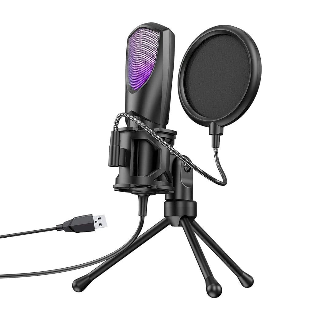 HASTHIP® USB Condenser Microphone with RGB Light, Streaming & Recording Mic Set with Pop Filter and Tripod Stand, Audio for Gaming, Live Streaming, Podcasting & Voice Recording-image-33