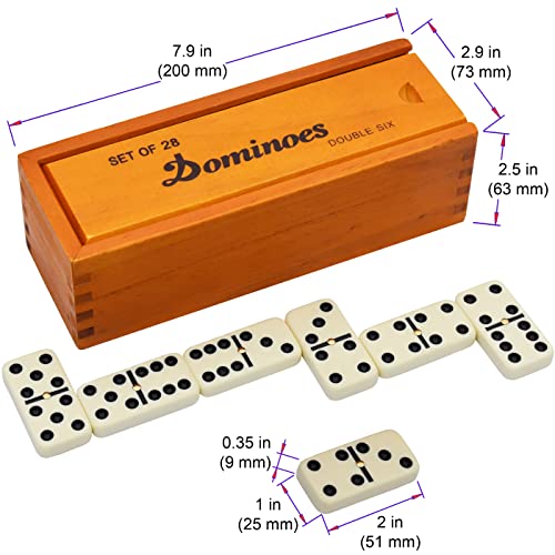 Queensell Dominoes Set For Adults - Double Six Standard Dominos Set 28 Tiles With Brown Wood Case + Mexican Train Dominoes Set For Adults Tile Board Game - Domino Set 91 Tiles With Aluminum Case #TOP3