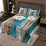 Loussiesd Bambini Ragazzi Ragazze Texture In Legno Trapuntato Copriletto Moderno Lusso Trapuntato Copriletto - Daisy Floral Botanical Floral - Juego de colcha (240 x 220 cm)
