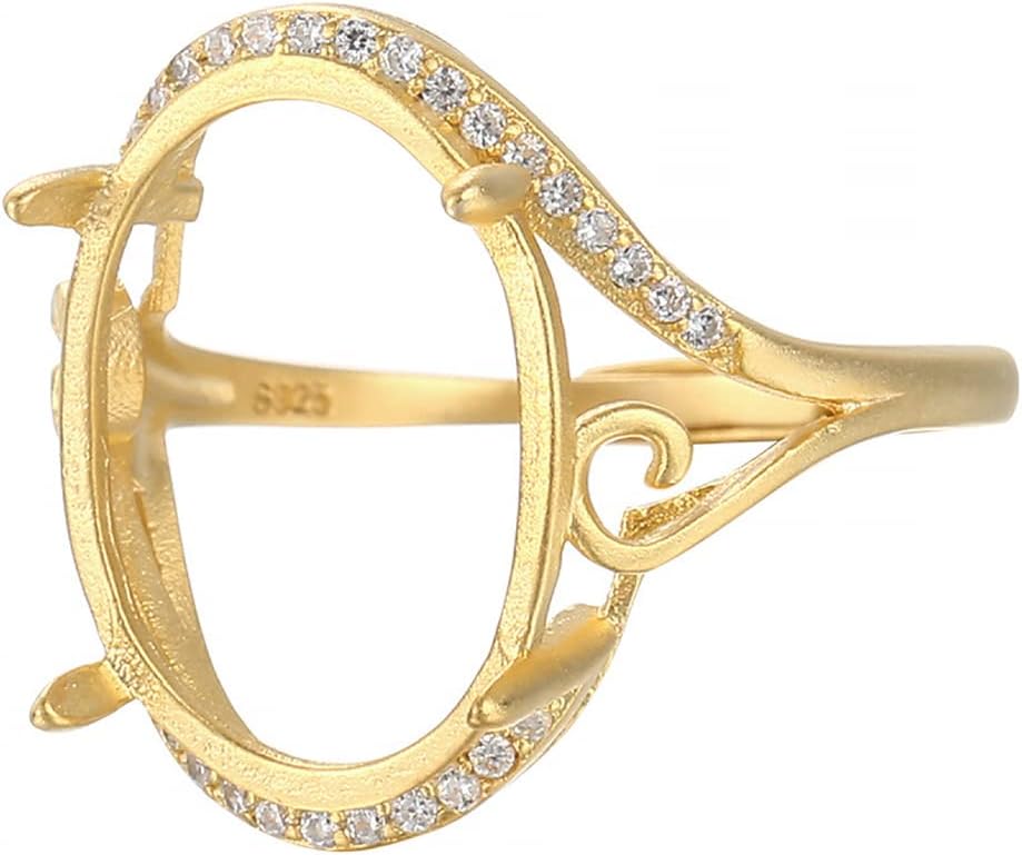 925 Sterling Silver Oval Ring Base Blank for 5X7/6X8/7X9/8X10/10X12/12X16/13X18mm Gemstone Cabochon Mounting Adjustable Ring Cabochon Setting DIY Jewelry Making Craft