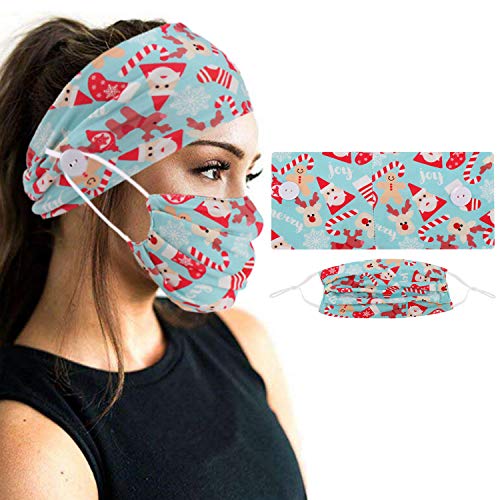2pcs Face Protection Set - 1 Headband with Buttons + 1 Face Covering for Yoga Sports & Workout (Light Blue)