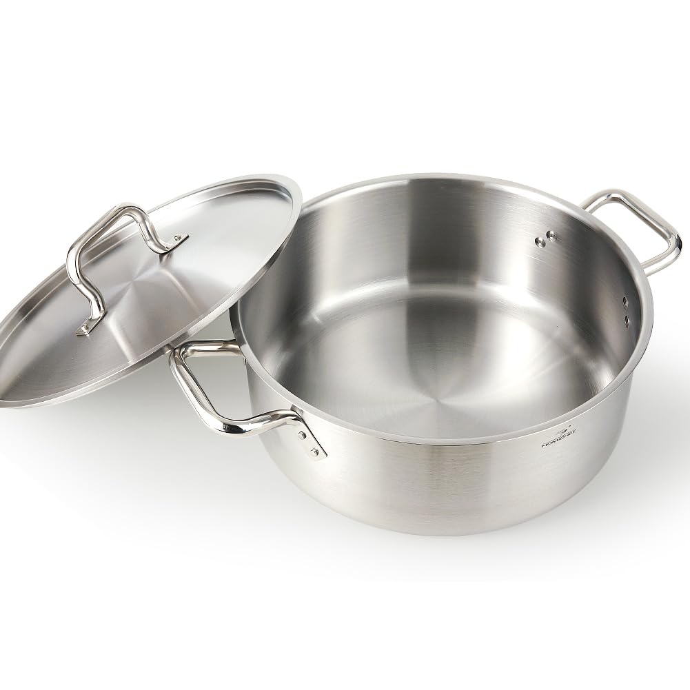 HOMICHEF - Olla grande de 15 cuartos de acero inoxidable con tapa, sartén para estofado de grado comercial sin níquel, olla sana para estofado de 15 QT - Sartén grande pulida mate