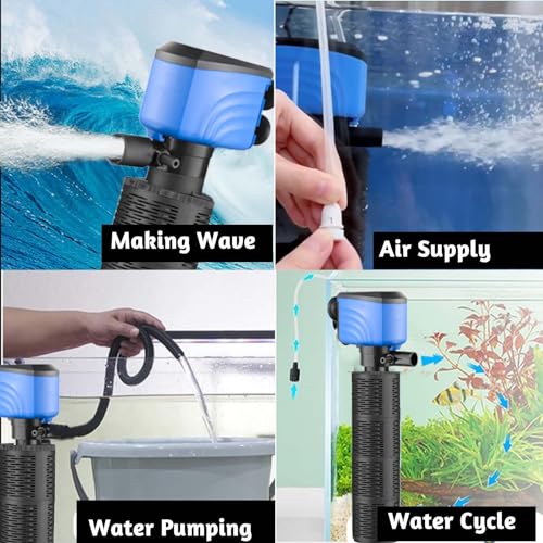Image of Fish Tank Filter - Silent Internal Aquarium Filter for Clean Water, Air Pump, and Waves - Biochemical Filtration for Healthy Fish and Turtles (45W-3000L /H, Black)