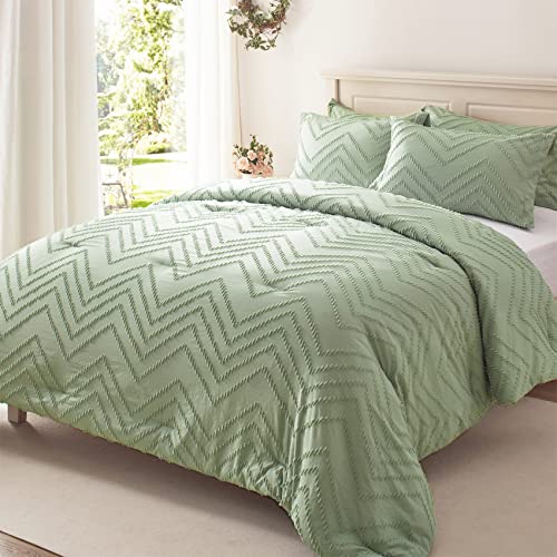 Anluoer Queen Comforter Set -Tufted Down Alternative Comforters With 2 Pillow Shams, Soft Boho Queen Size Bedding Comforter Sets Lightweight All Season (Sage Green,88X88 Inches, 3 Pieces) #TOP1
